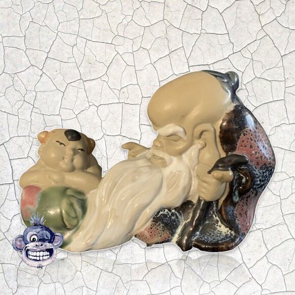 Vintage Chinese Dynasty God of Longevity w Boy Tong Zi Figurine Porcelain Mudman - Picture 4 of 16